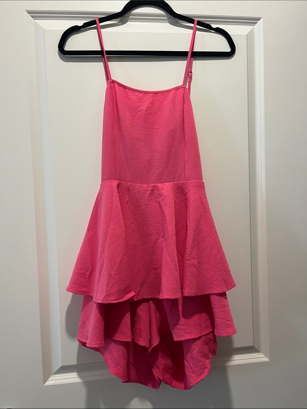 SHEIN Hot Pink Tiered Ruffle Romper
